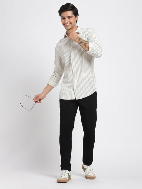 Off White Striped Cotton Shirt - Shirt - 240527986