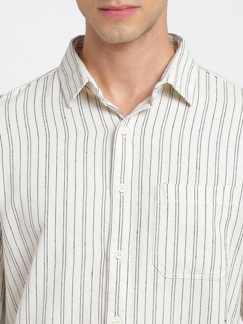 Off White Striped Cotton Shirt - Shirt - 240527986