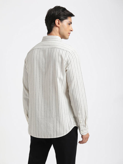 Off White Striped Cotton Shirt - Shirt - 240527986