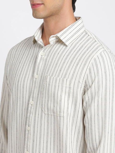 Off White Striped Cotton Shirt - Shirt - 240527986