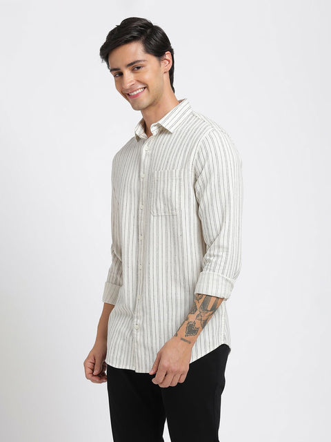 Off White Striped Cotton Shirt - Shirt - 240527986