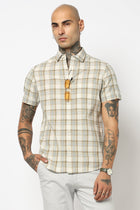 OFF WHITE WINDOWPANE CHECKERED HALF SLEEVE SHIRT-Shirt - 250330953