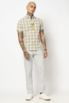 OFF WHITE WINDOWPANE CHECKERED HALF SLEEVE SHIRT-Shirt - 250330953