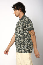 Olive All Over Floral Printed Polo - T-Shirt - 2409300709