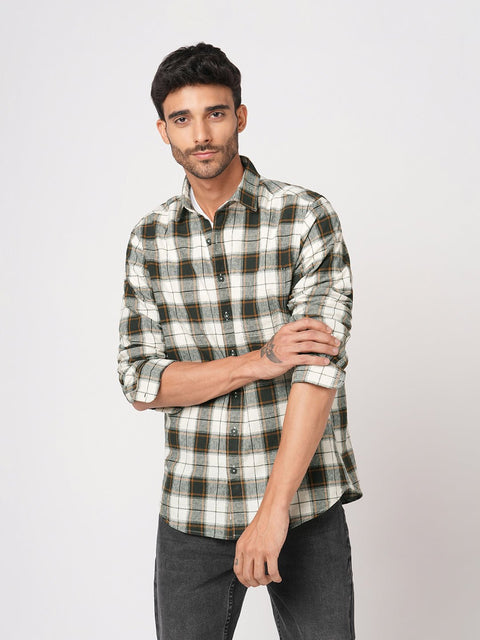OLIVE CHECKERED SLUB SHIRT-Shirt - 251133705