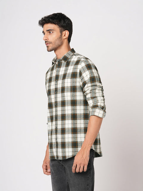 OLIVE CHECKERED SLUB SHIRT-Shirt - 251133705