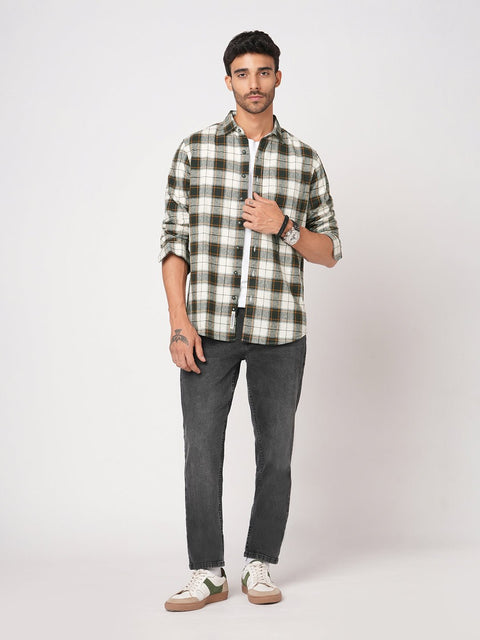 OLIVE CHECKERED SLUB SHIRT-Shirt - 251133705