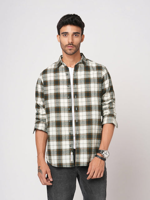 OLIVE CHECKERED SLUB SHIRT-Shirt - 251133705