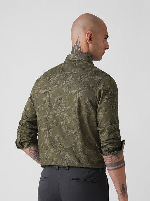 OLIVE FLORAL PRINT TWILL SHIRT-Shirt - 251134091