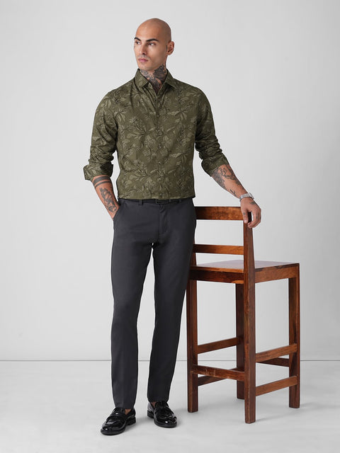 OLIVE FLORAL PRINT TWILL SHIRT-Shirt - 251134091