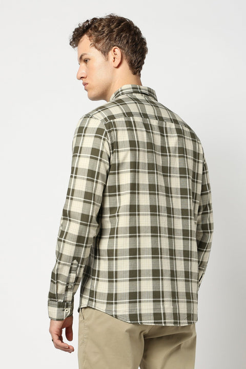Olive Full Sleeve Checkered Shirt - Shirts - 250230523