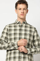 Olive Full Sleeve Checkered Shirt - Shirts - 250230523