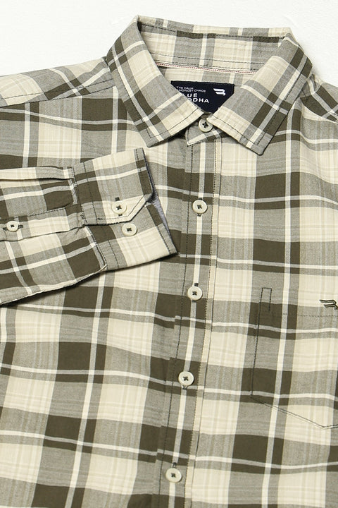Olive Full Sleeve Checkered Shirt - Shirts - 250230523