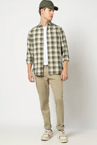 Olive Full Sleeve Checkered Shirt - Shirts - 250230523