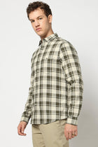 Olive Full Sleeve Checkered Shirt - Shirts - 250230523
