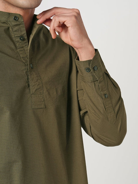 OLIVE MANDARIN COLLAR KURTA - Kurta - 251134021