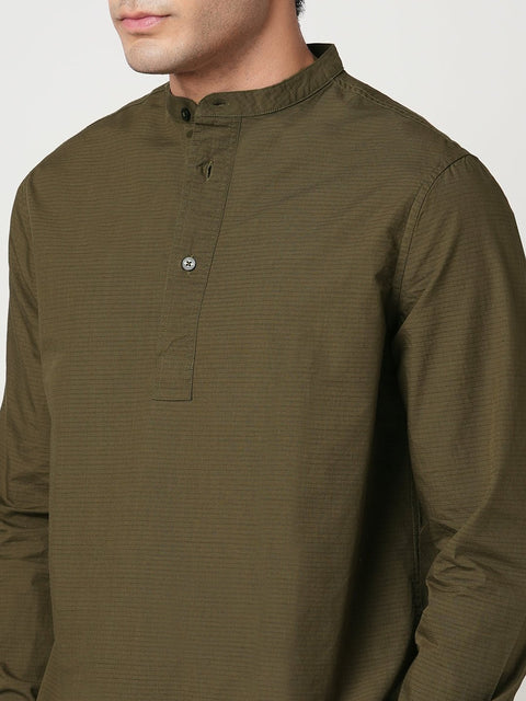 OLIVE MANDARIN COLLAR KURTA - Kurta - 251134021