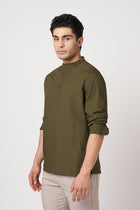 OLIVE MANDARIN COLLAR KURTA - Kurta - 251134021