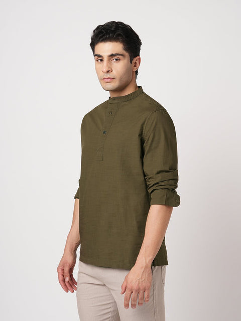 OLIVE MANDARIN COLLAR KURTA - Kurta - 251134021