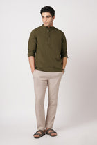 OLIVE MANDARIN COLLAR KURTA - Kurta - 251134021
