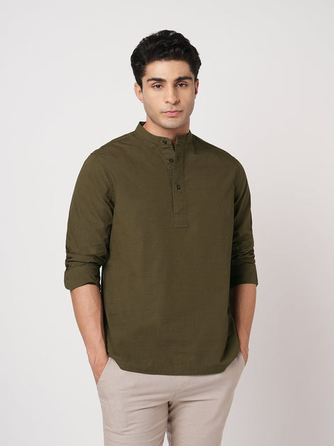 OLIVE MANDARIN COLLAR KURTA - Kurta - 251134021