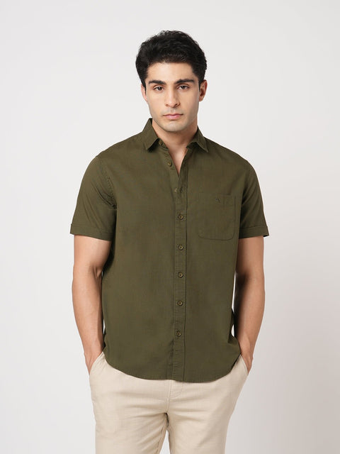 OLIVE PLAIN HALF SLEEVE SHIRT-Shirt - 260134335