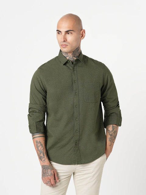 OLIVE PLAIN TAILORED FIT SHIRT-Shirt - 260134405