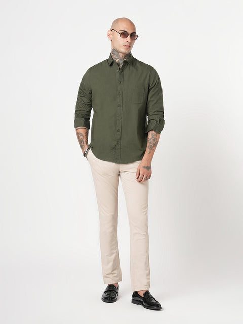 OLIVE PLAIN TAILORED FIT SHIRT-Shirt - 260134405