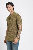 Olive Printed Polo Cotton T-Shirt - T-Shirt - 231231132