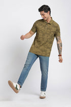 Olive Printed Polo Cotton T-Shirt - T-Shirt - 231231132