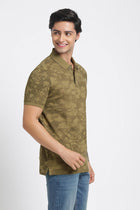 Olive Printed Polo Cotton T-Shirt - T-Shirt - 231231132