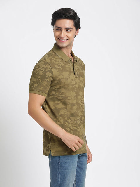 Olive Printed Polo Cotton T-Shirt - T-Shirt - 231231132