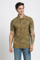 Olive Printed Polo Cotton T-Shirt - T-Shirt - 231231132