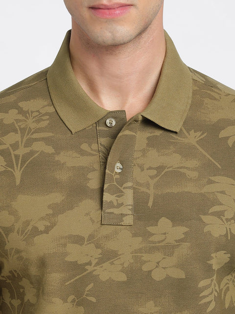 Olive Printed Polo Cotton T-Shirt - T-Shirt - 231231132