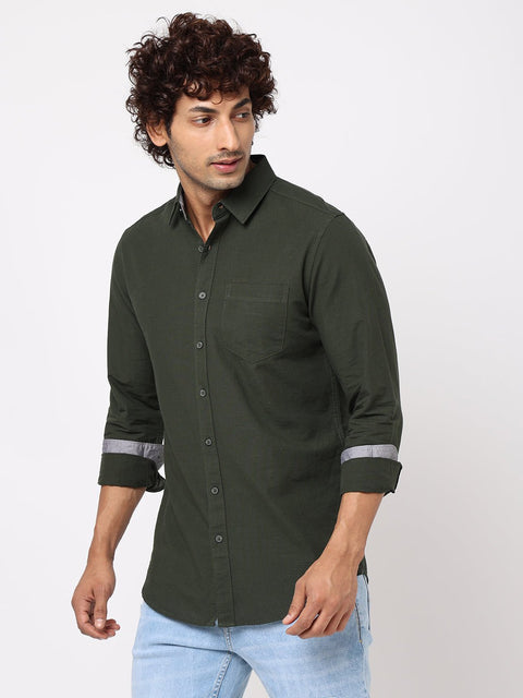Olive Solid Cotton Shirt - Shirt - 230524782