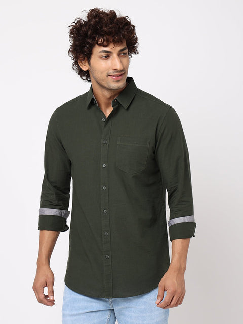 Olive Solid Cotton Shirt - Shirt - 230524782