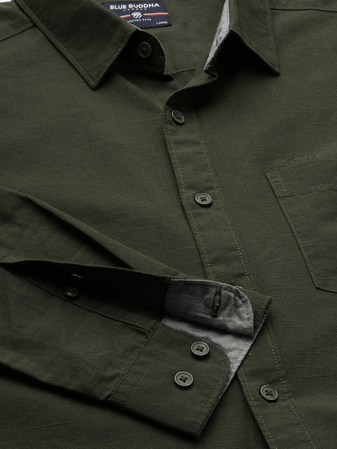 Olive Solid Cotton Shirt - Shirt - 230524782