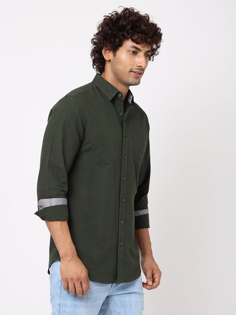 Olive Solid Cotton Shirt - Shirt - 230524782