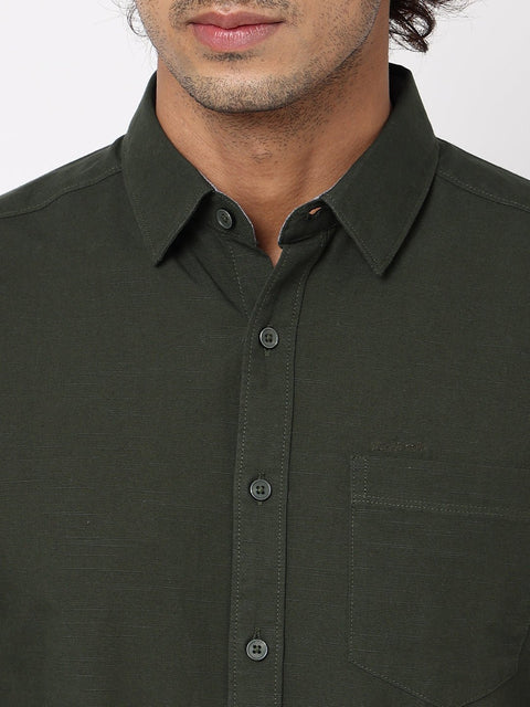 Olive Solid Cotton Shirt - Shirt - 230524782