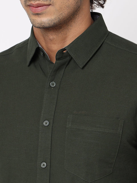 Olive Solid Cotton Shirt - Shirt - 230524782