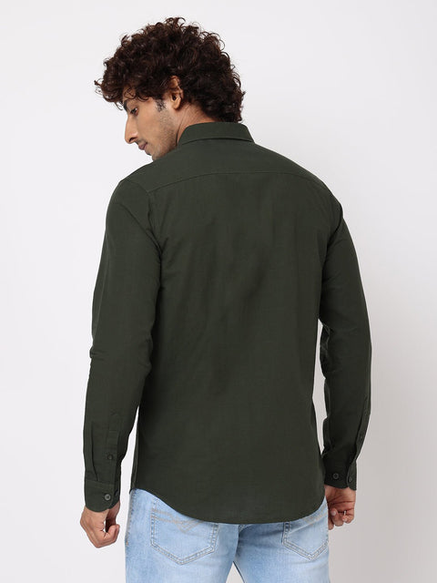 Olive Solid Cotton Shirt - Shirt - 230524782