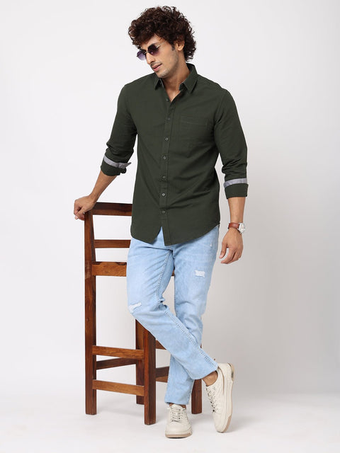 Olive Solid Cotton Shirt - Shirt - 230524782