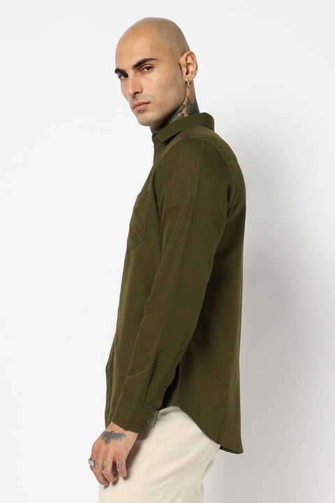 OLIVE SOLID FULL SLEEVE TAILORED FIT SHIRT-Shirt - 250531418