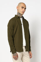 OLIVE SOLID FULL SLEEVE TAILORED FIT SHIRT-Shirt - 250531418