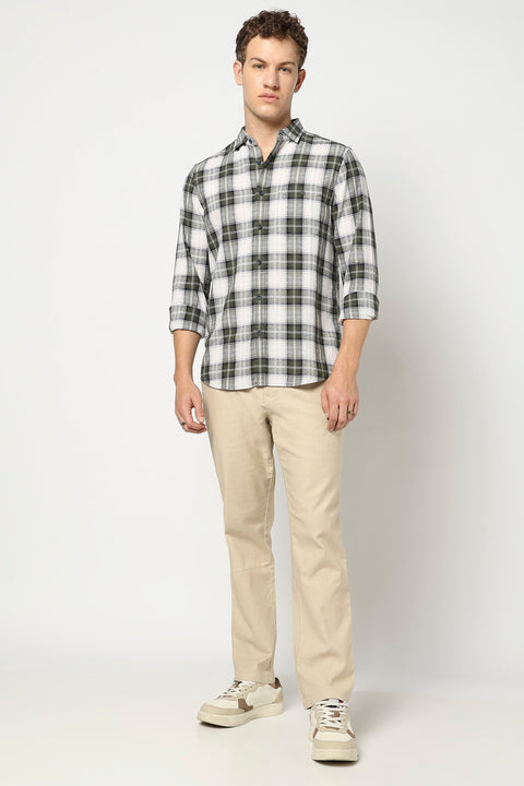 Olive Tailored Fit Checkered Shirt - Shirts - 250431093