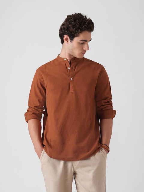 ORANGE MANDARIN COLLAR KURTA - Kurta - 251032808