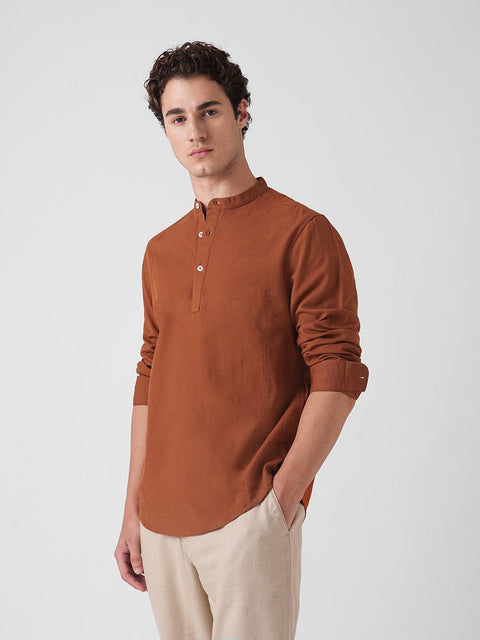 ORANGE MANDARIN COLLAR KURTA - Kurta - 251032808