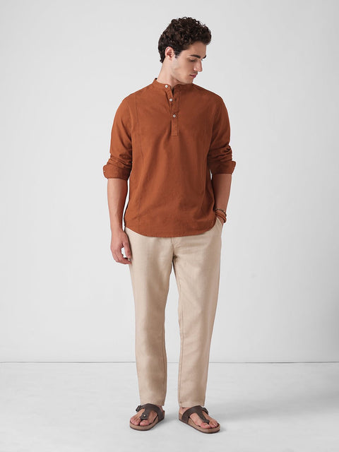 ORANGE MANDARIN COLLAR KURTA - Kurta - 251032808