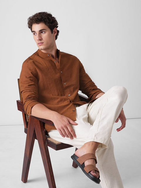 ORANGE MANDARIN COLLAR SHIRT-Shirt - 260235145