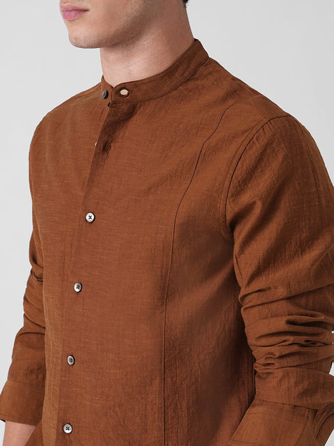 ORANGE MANDARIN COLLAR SHIRT-Shirt - 260235145